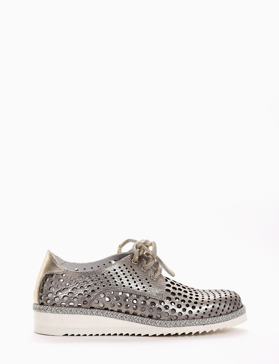 Lace-up shoes silver leather