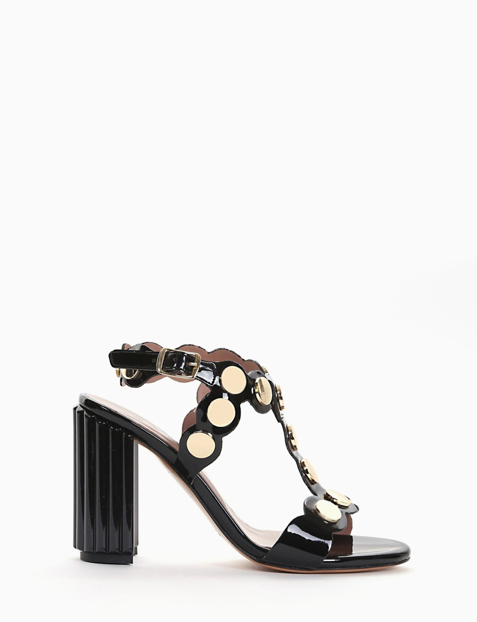 High heel sandals heel 8 cm black varnish