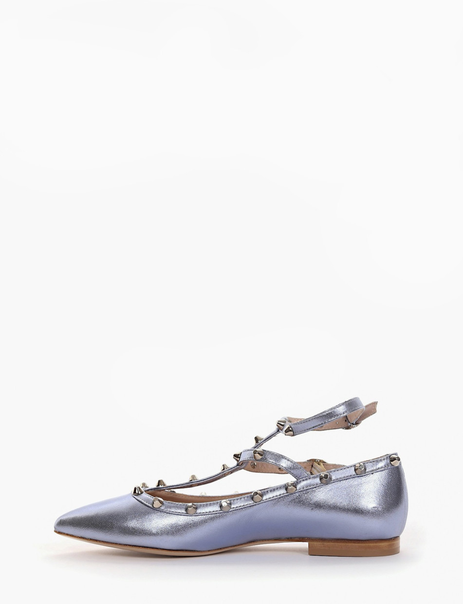 Flat shoes heel 1 cm light blue laminated