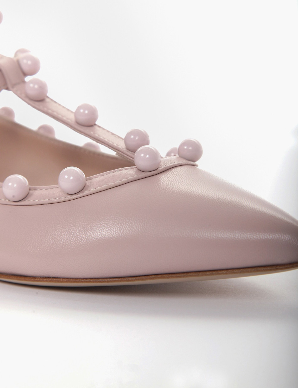 Flat shoes heel 1 cm pink leather
