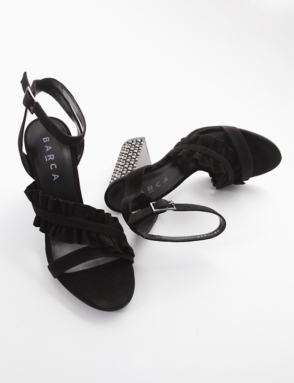 High heel sandals heel 9 cm black chamois