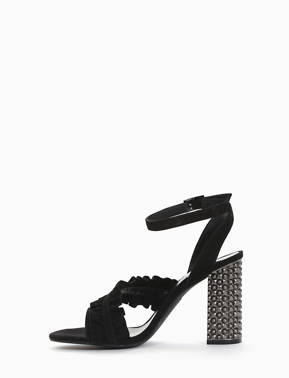 High heel sandals heel 9 cm black chamois
