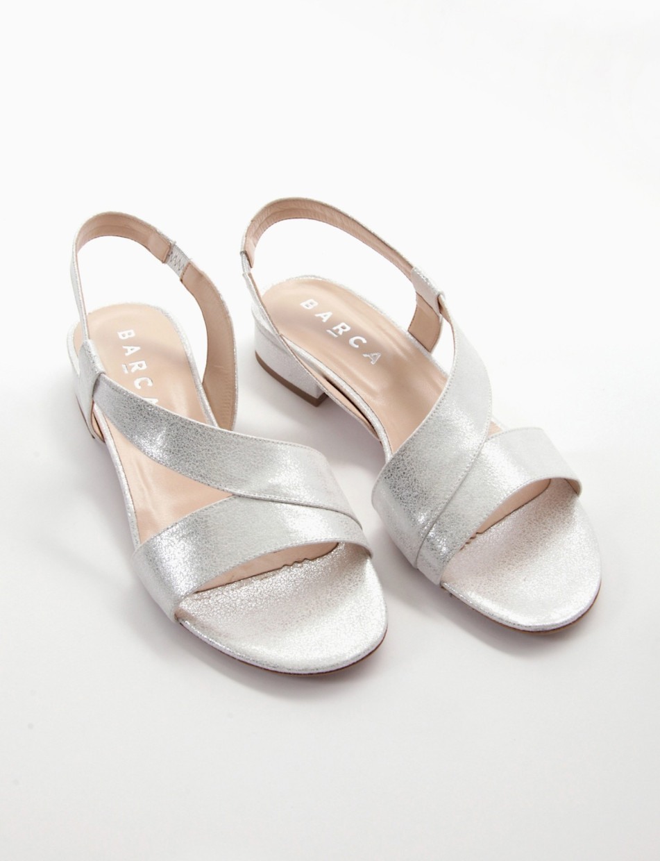 Low heel sandals heel 2 cm silver laminated