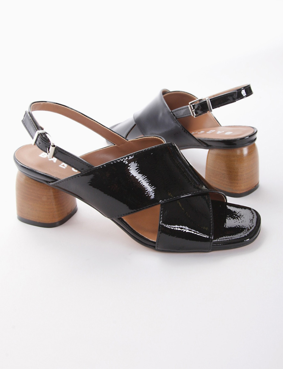 High heel sandals heel 5 cm black varnish