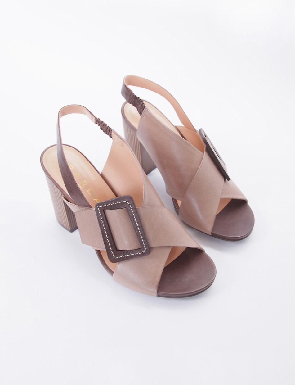 High heel sandals heel 7 cm brown leather