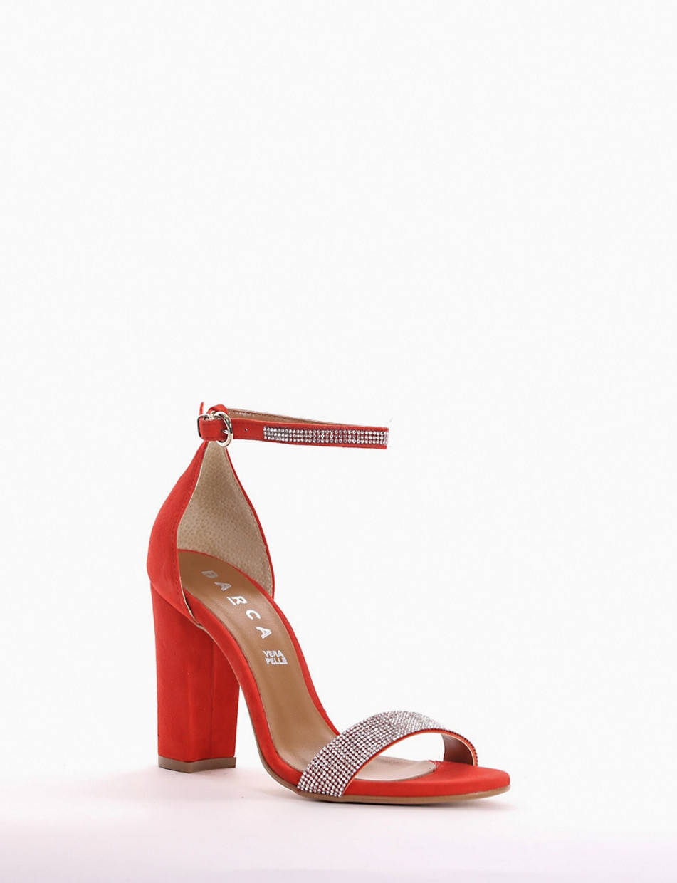 High heel sandals heel 8 cm red chamois