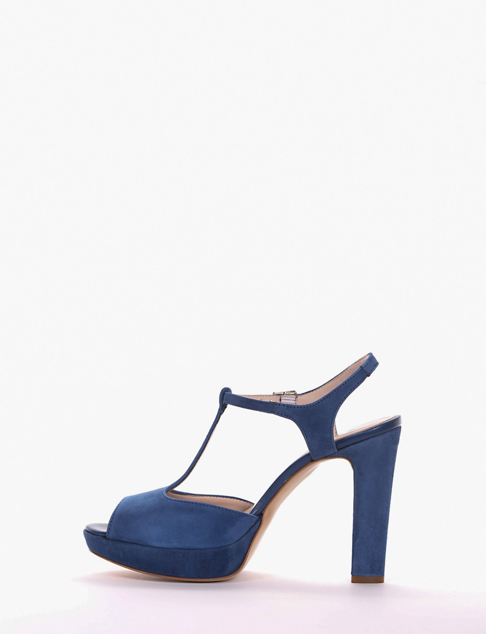 High heel sandals heel 10 cm blu chamois