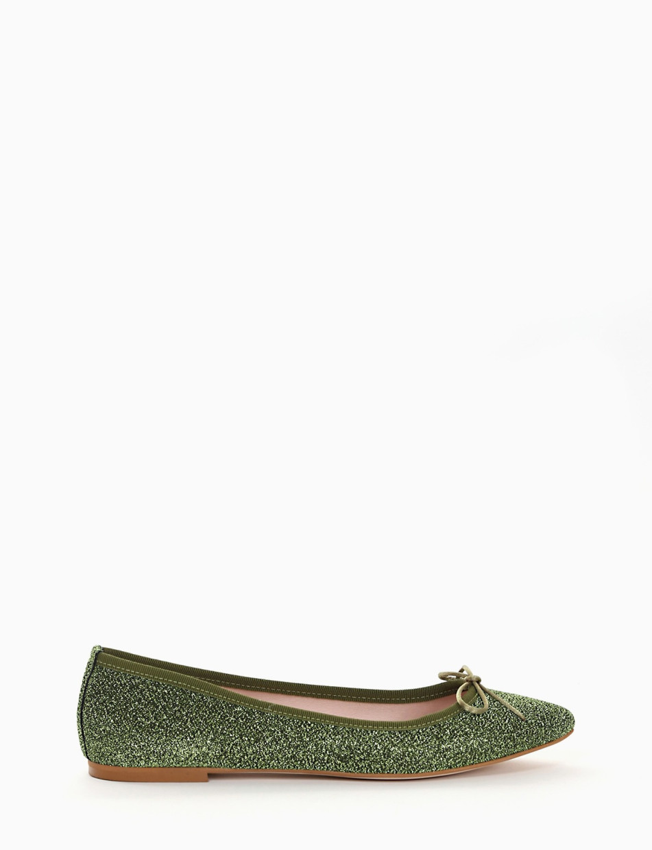 Flat shoes heel 1 cm green glitter