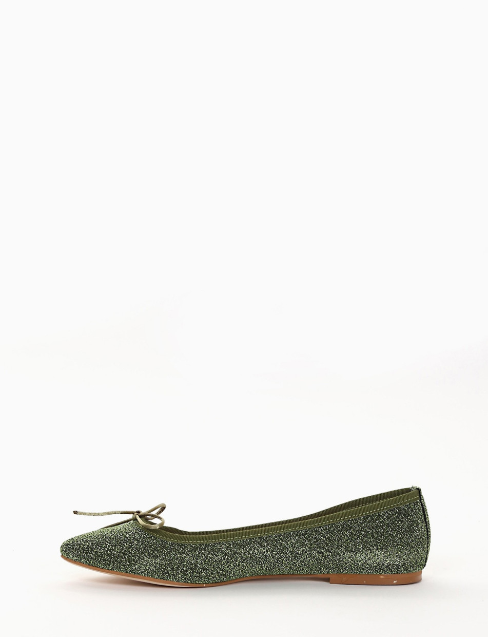 Flat shoes heel 1 cm green glitter