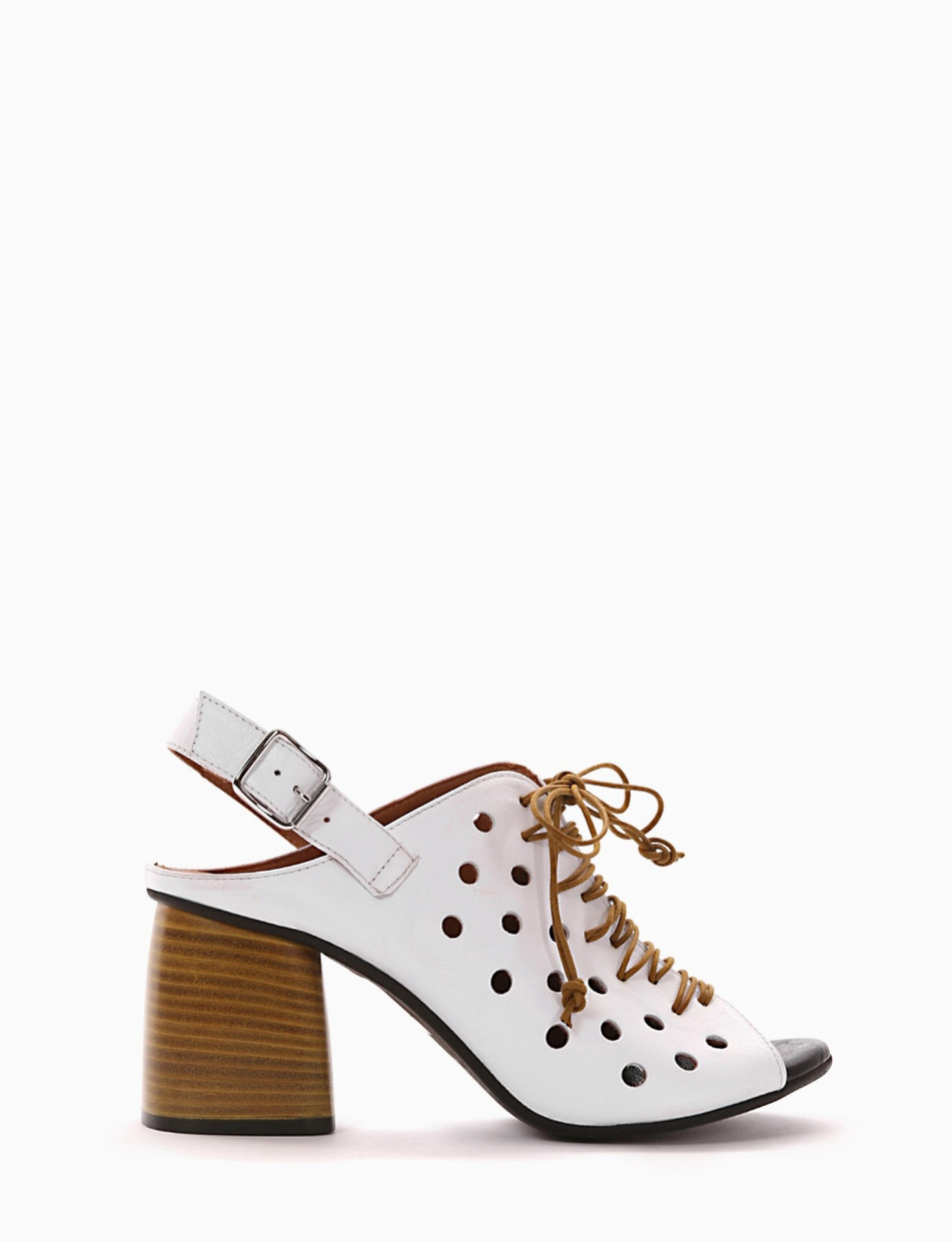 High heel sandals heel 5 cm white leather