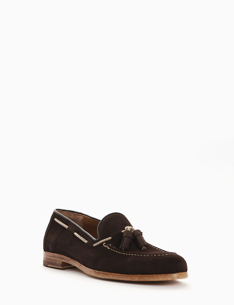 Loafers heel 2 cm dark brown chamois