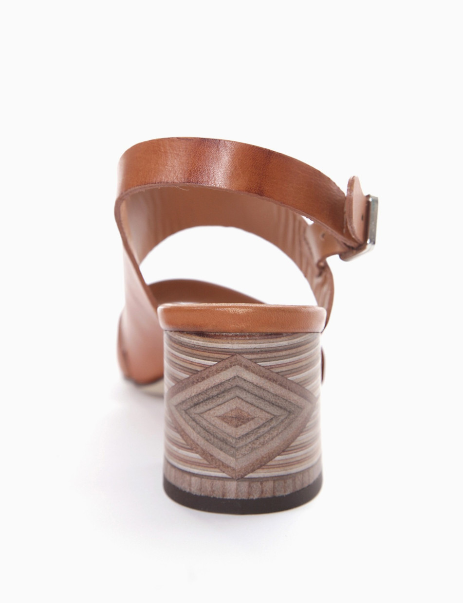 High heel sandals heel 5 cm brown leather