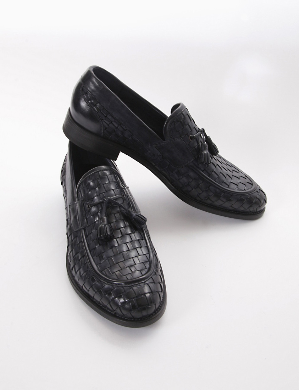Loafers heel 2 cm blu leather