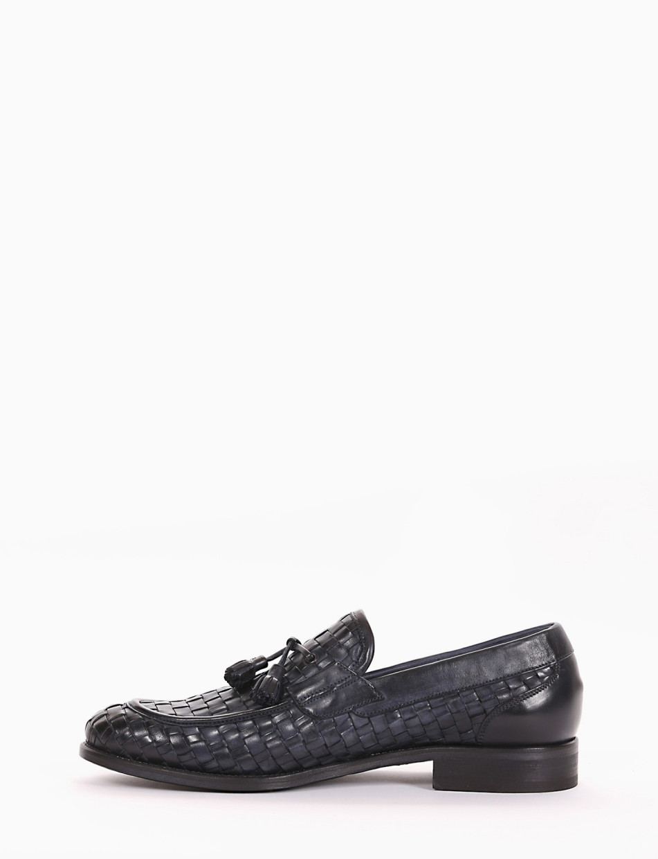 Loafers heel 2 cm blu leather