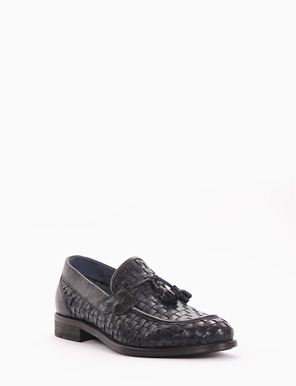 Loafers heel 2 cm blu leather