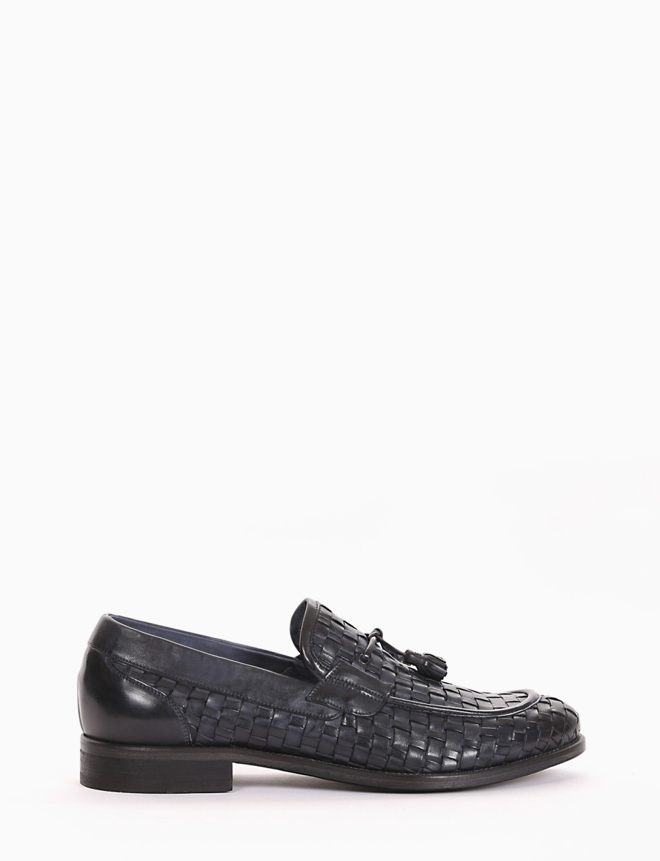 Loafers heel 2 cm blu leather