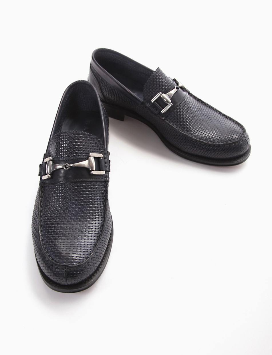 Loafers heel 2 cm blu leather