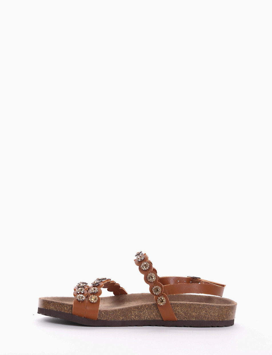 Low heel sandals bronze leather