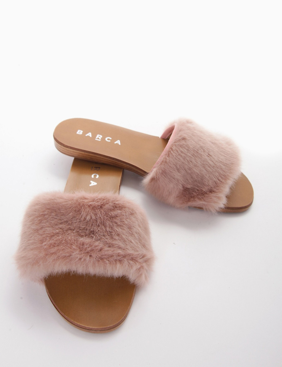 Slippers heel 1 cm pink furs