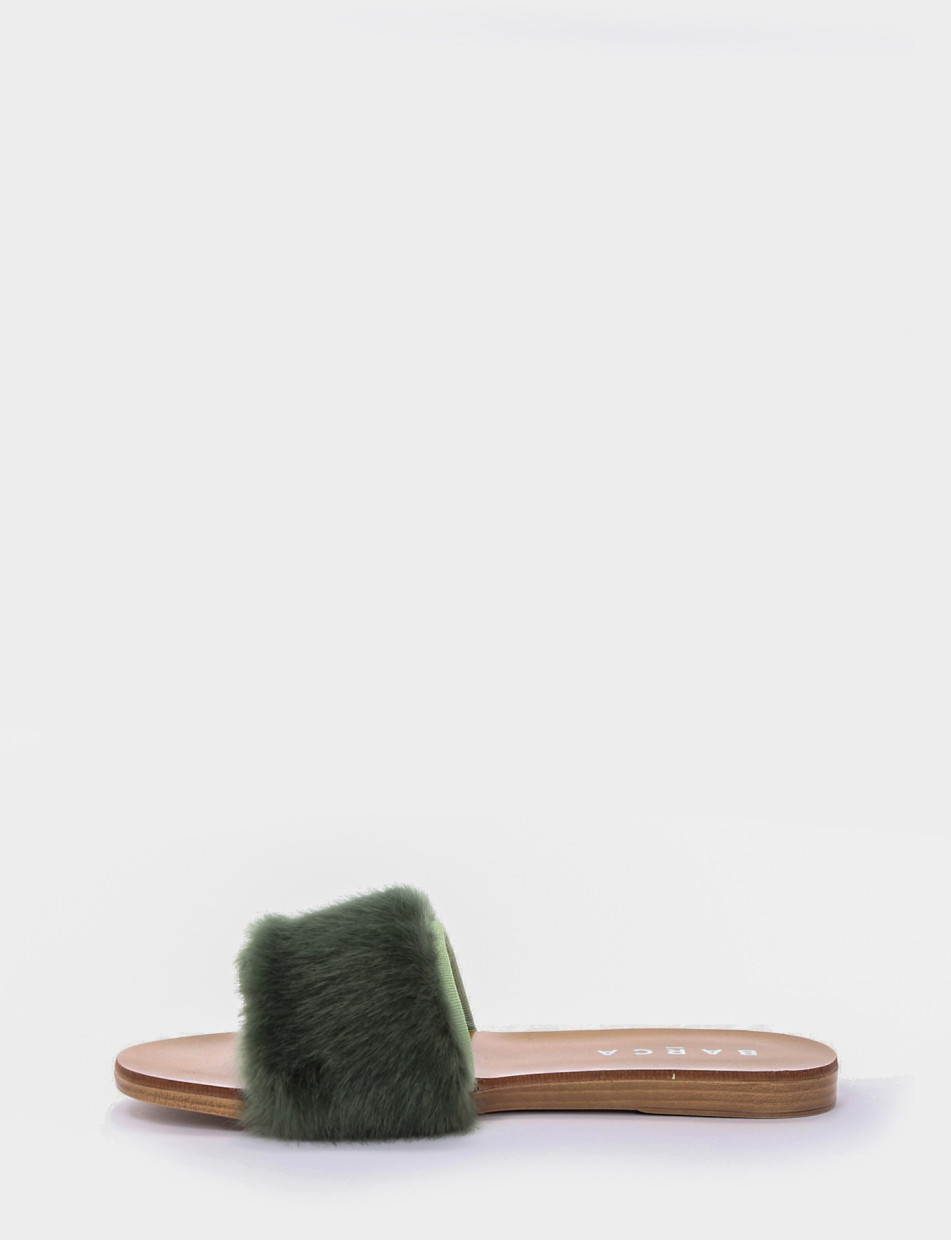 Slippers heel 1 cm green furs