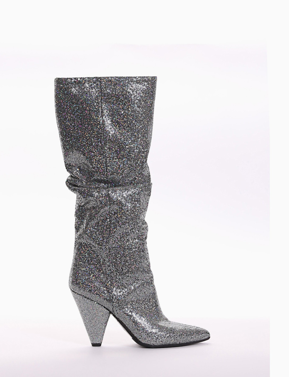 High heel boots heel 9 cm silver glitter