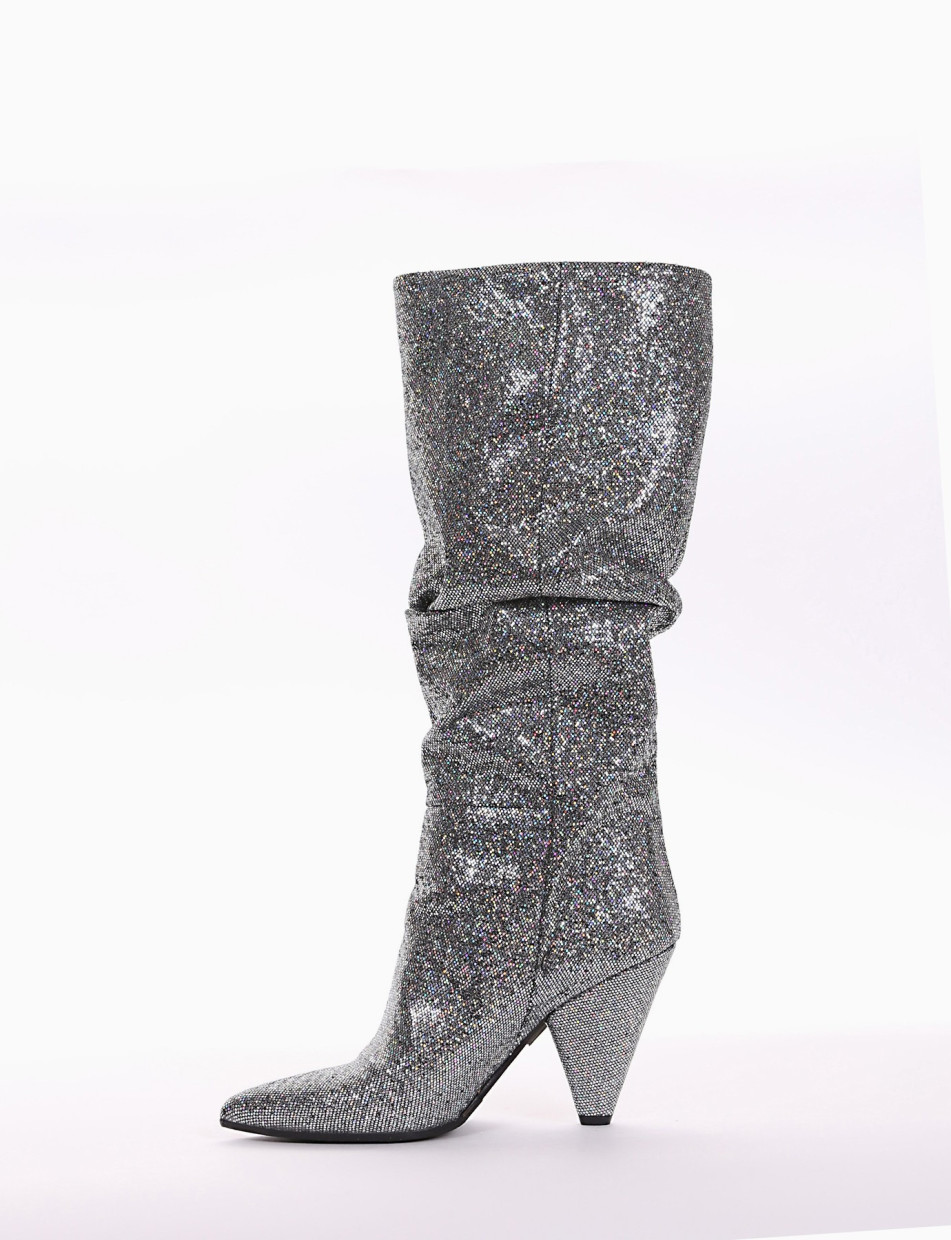 High heel boots heel 9 cm silver glitter