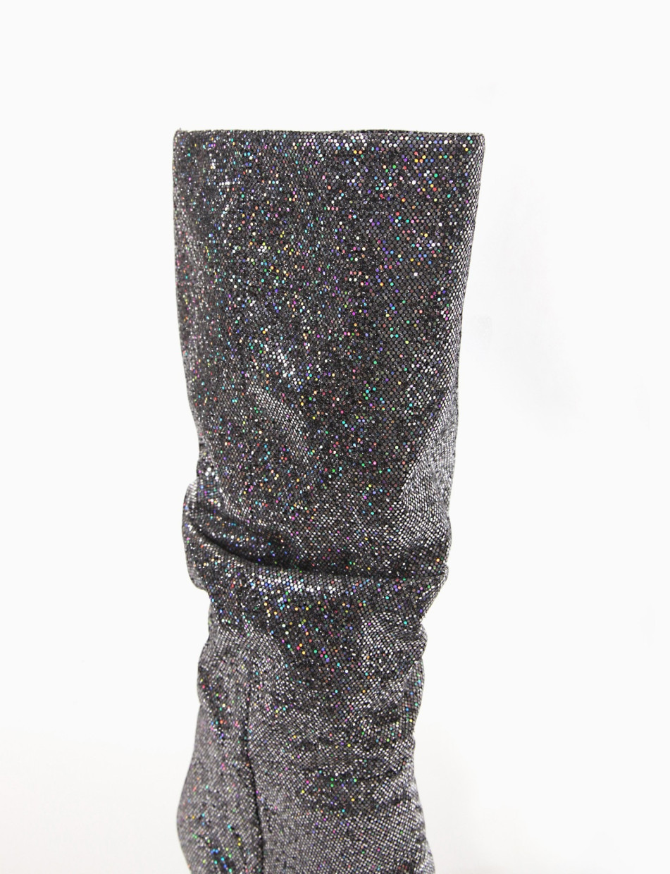 High heel boots heel 9 cm silver glitter