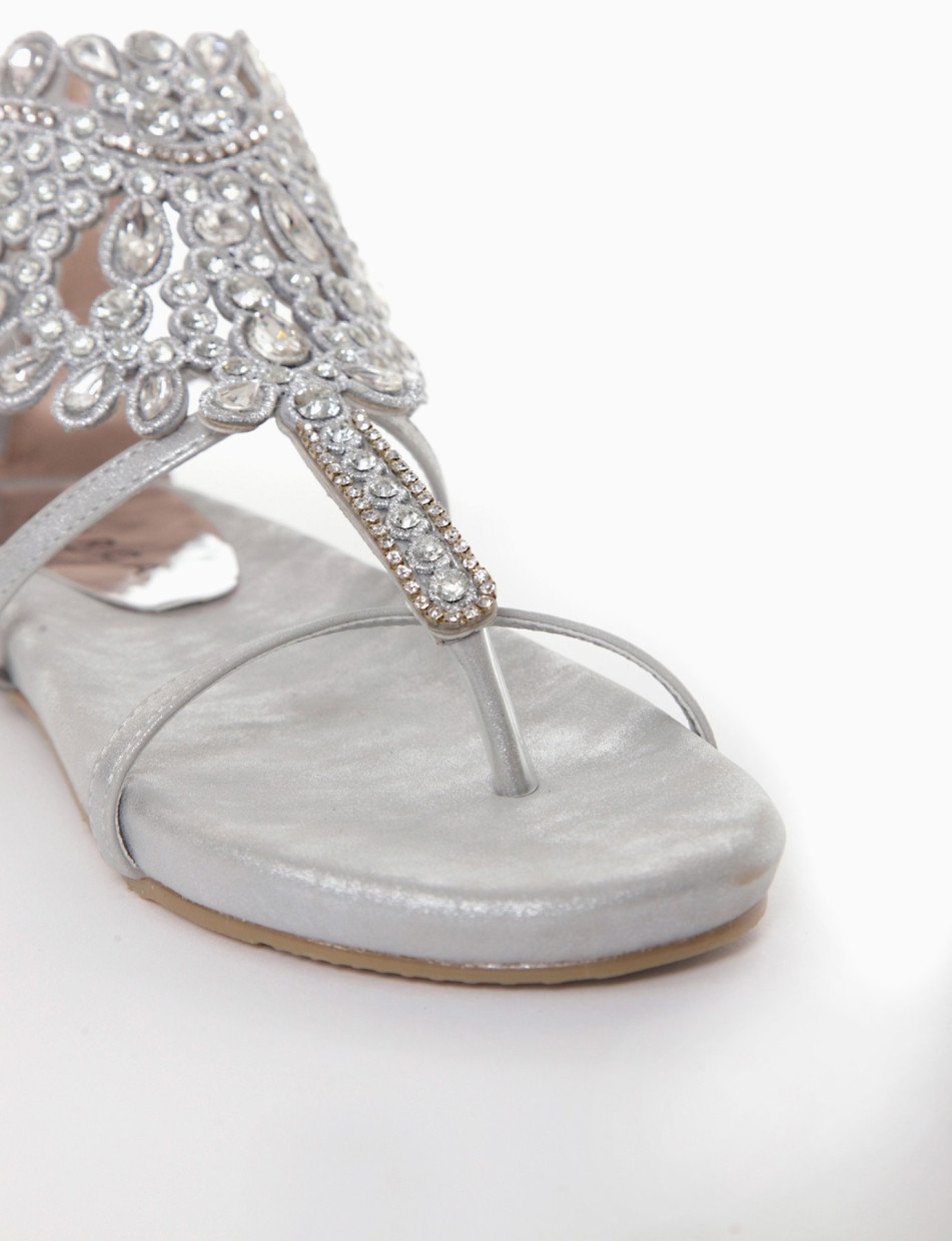 Flip flops heel 1 cm silver leather