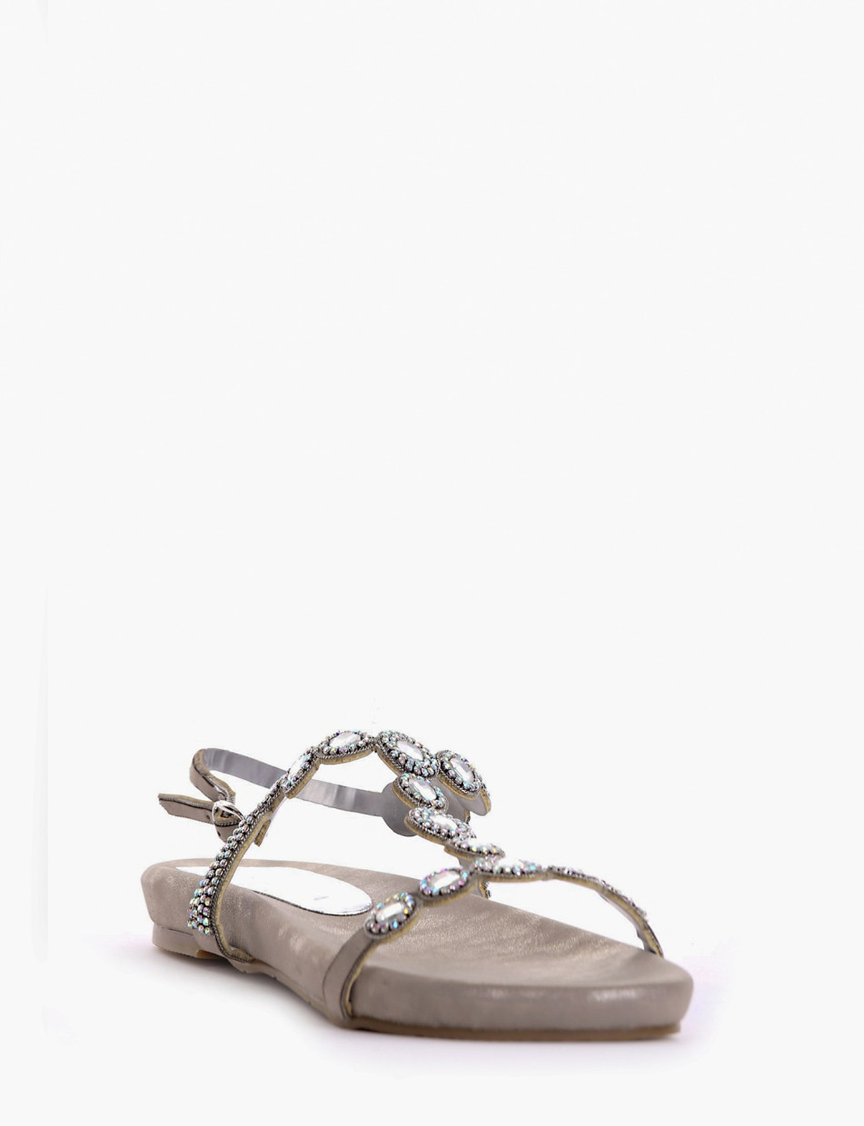 Low heel sandals heel 1 cm silver leather