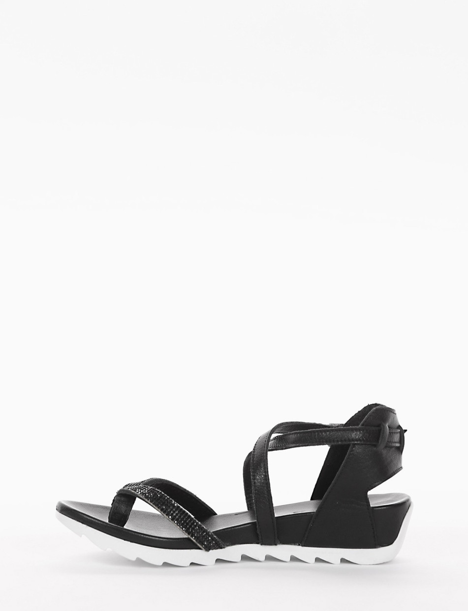 Flip flops heel 3 cm black leather