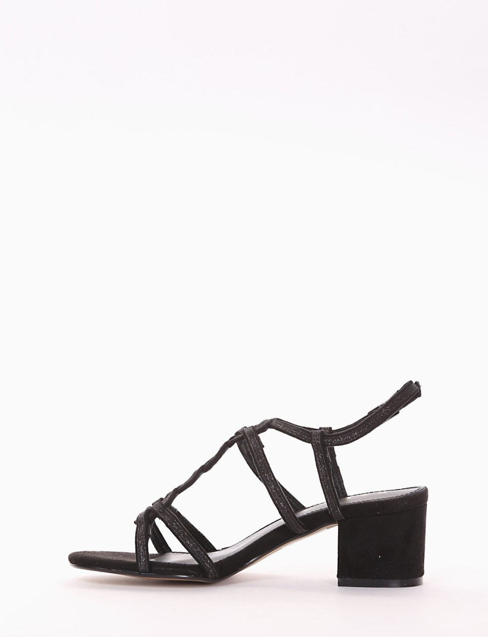 High heel sandals heel 5 cm black chamois