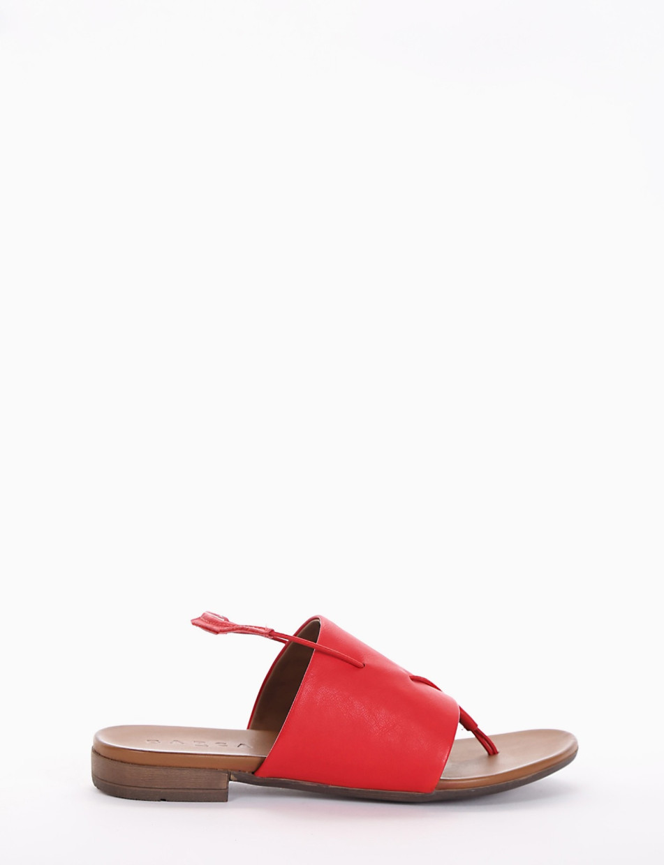 Flip flops heel 1 cm red leather