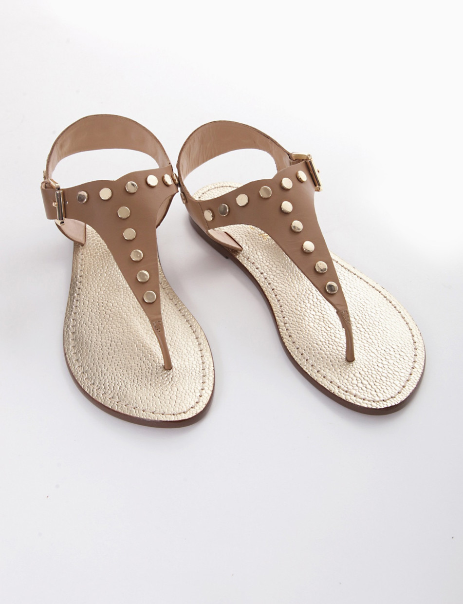 Flip flops heel 1 cm beige leather