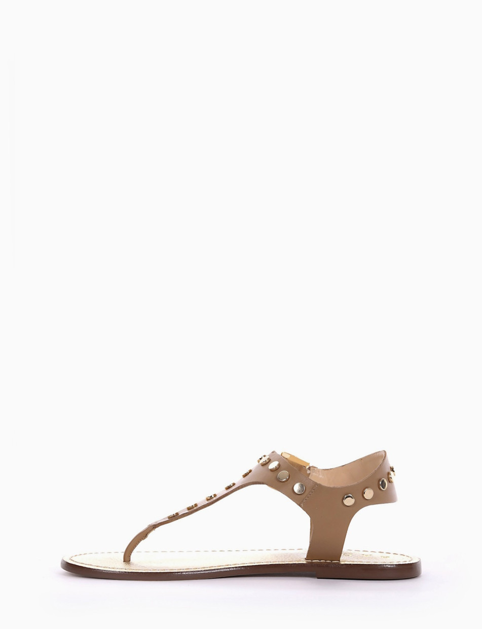Flip flops heel 1 cm beige leather