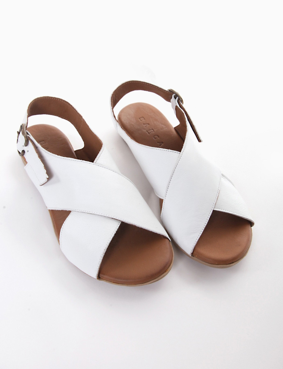 Low heel sandals heel 1 cm white leather