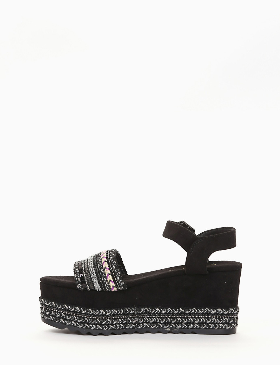 Wedge heels heel 8 cm black chamois