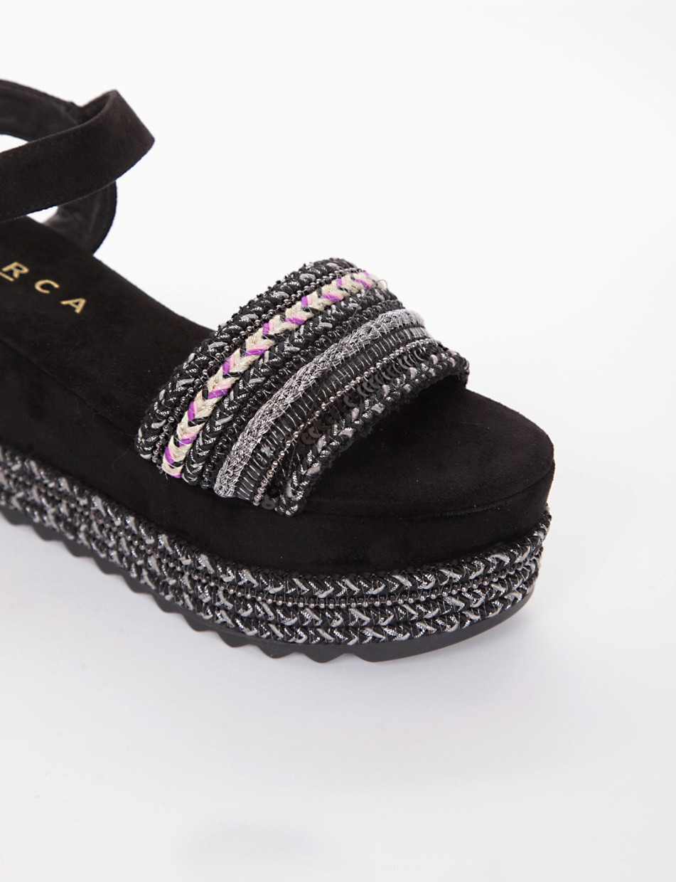 Wedge heels heel 8 cm black chamois