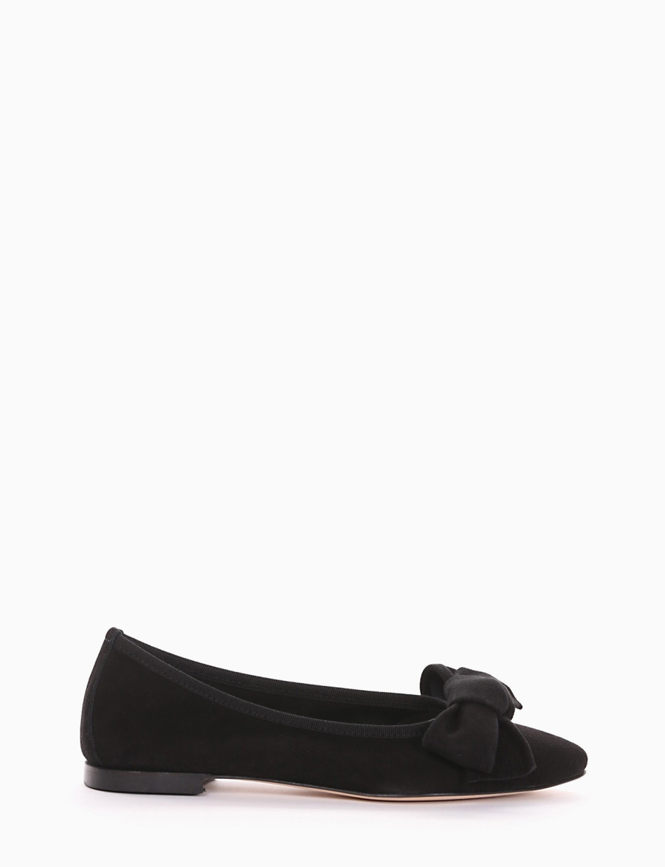 Flat shoes heel 1 cm black chamois