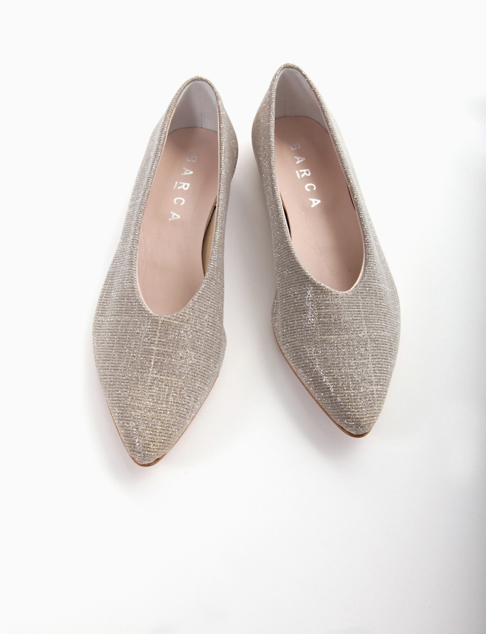 Flat shoes heel 1 cm beige glitter