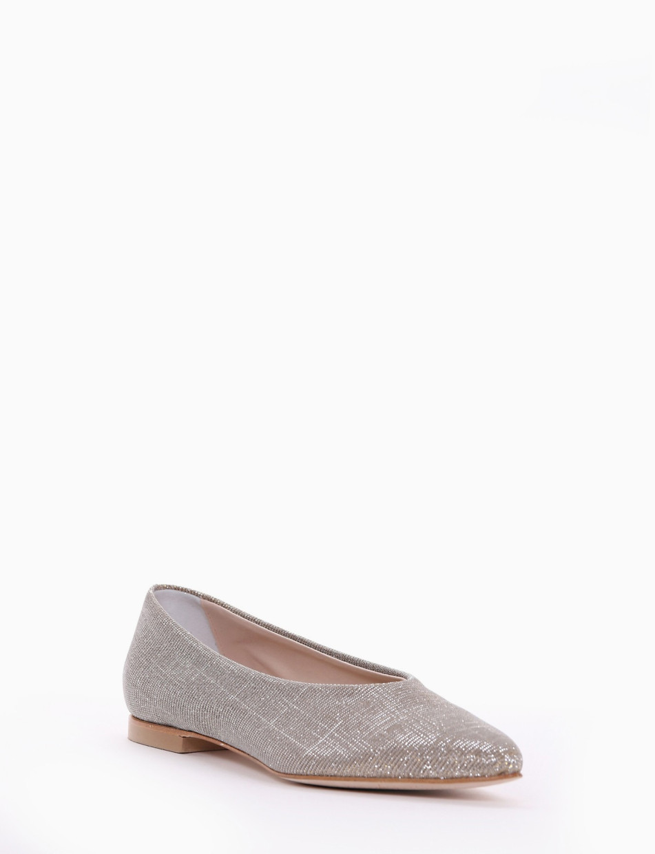 Flat shoes heel 1 cm beige glitter