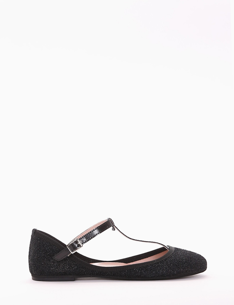 Flat shoes heel 1 cm black glitter