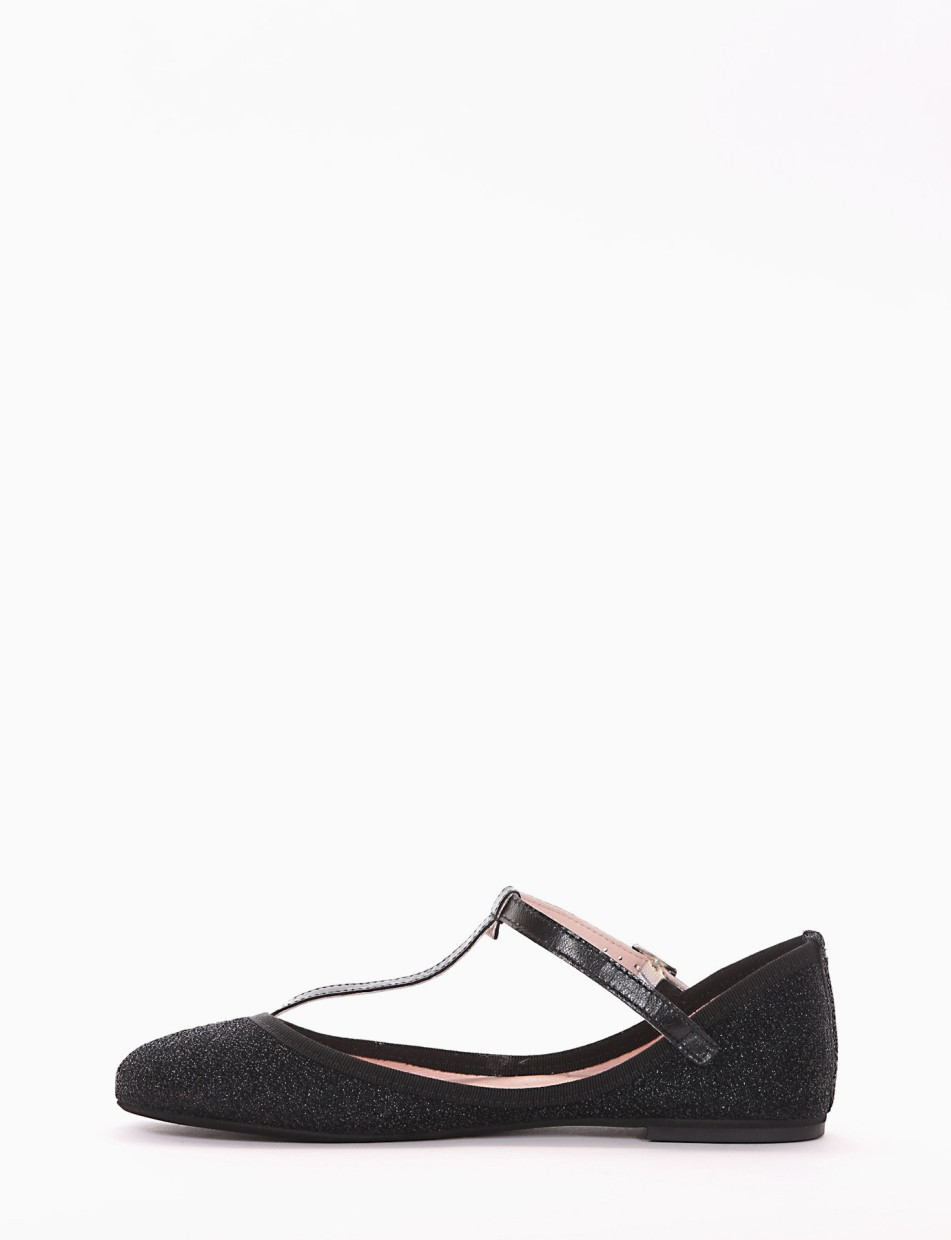 Flat shoes heel 1 cm black glitter