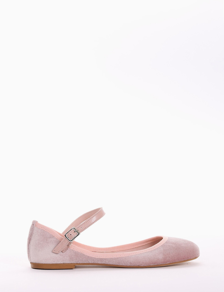 Flat shoes heel 1 cm pink velvet