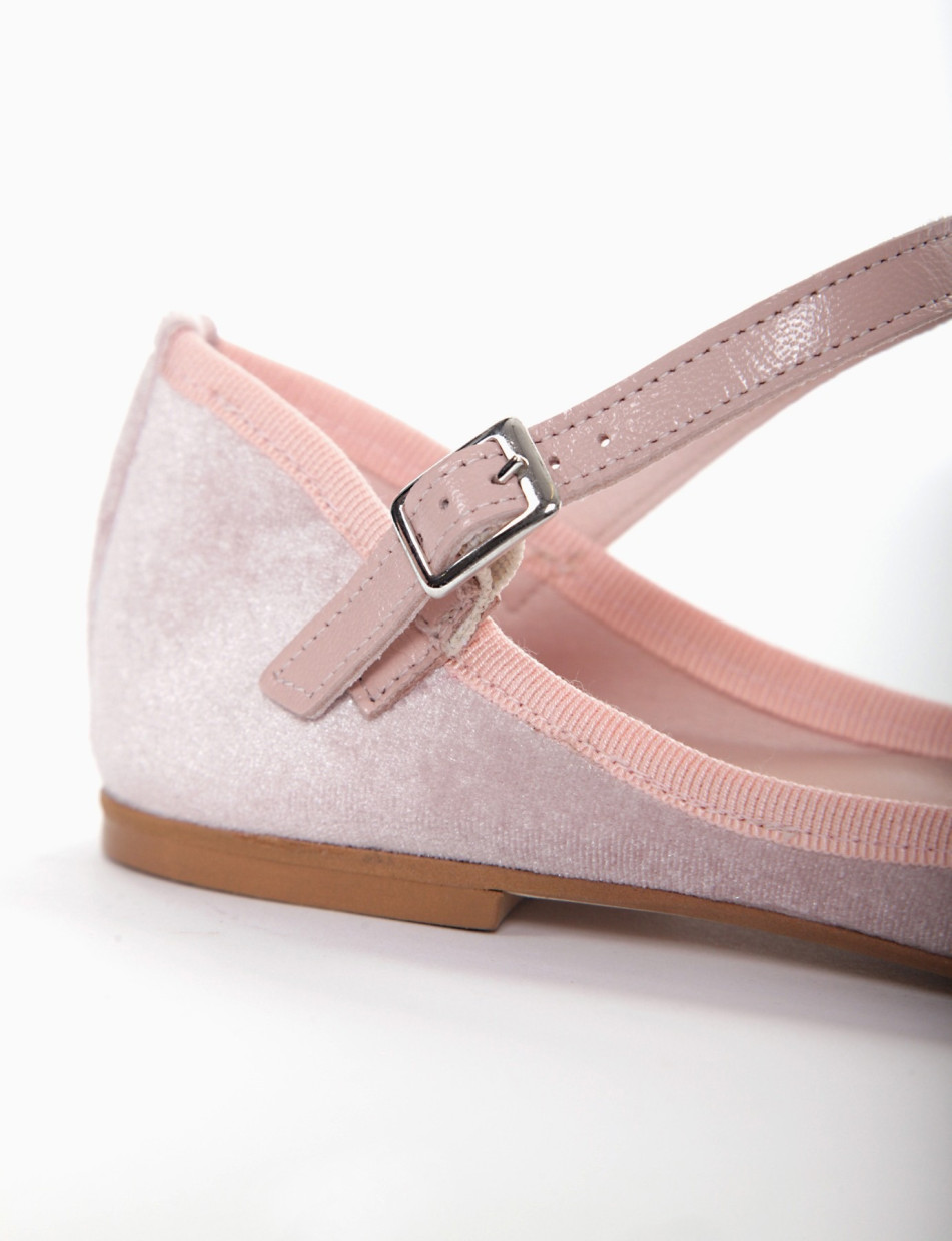 Flat shoes heel 1 cm pink velvet