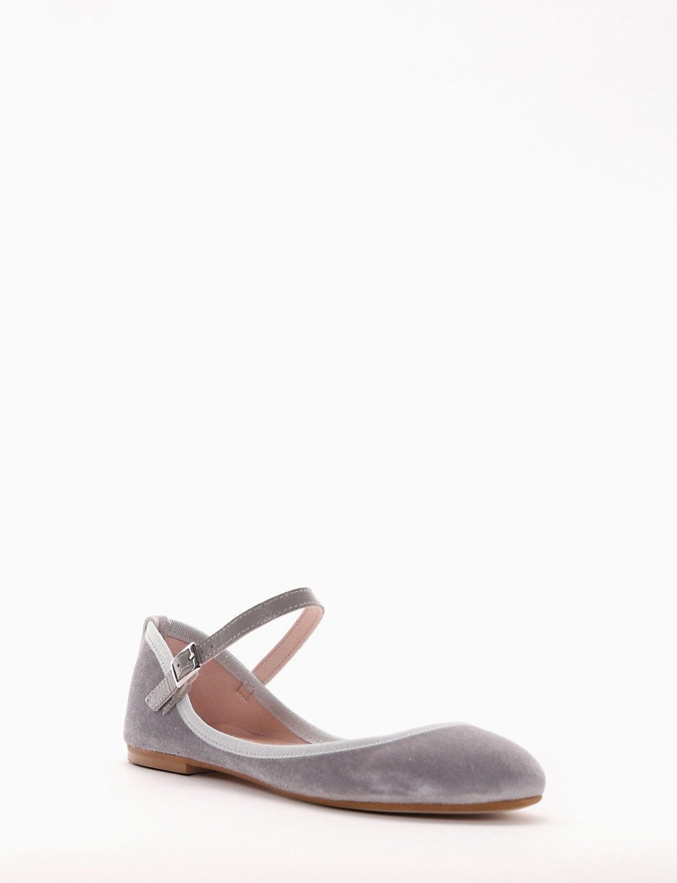 Flat shoes heel 1 cm grey velvet