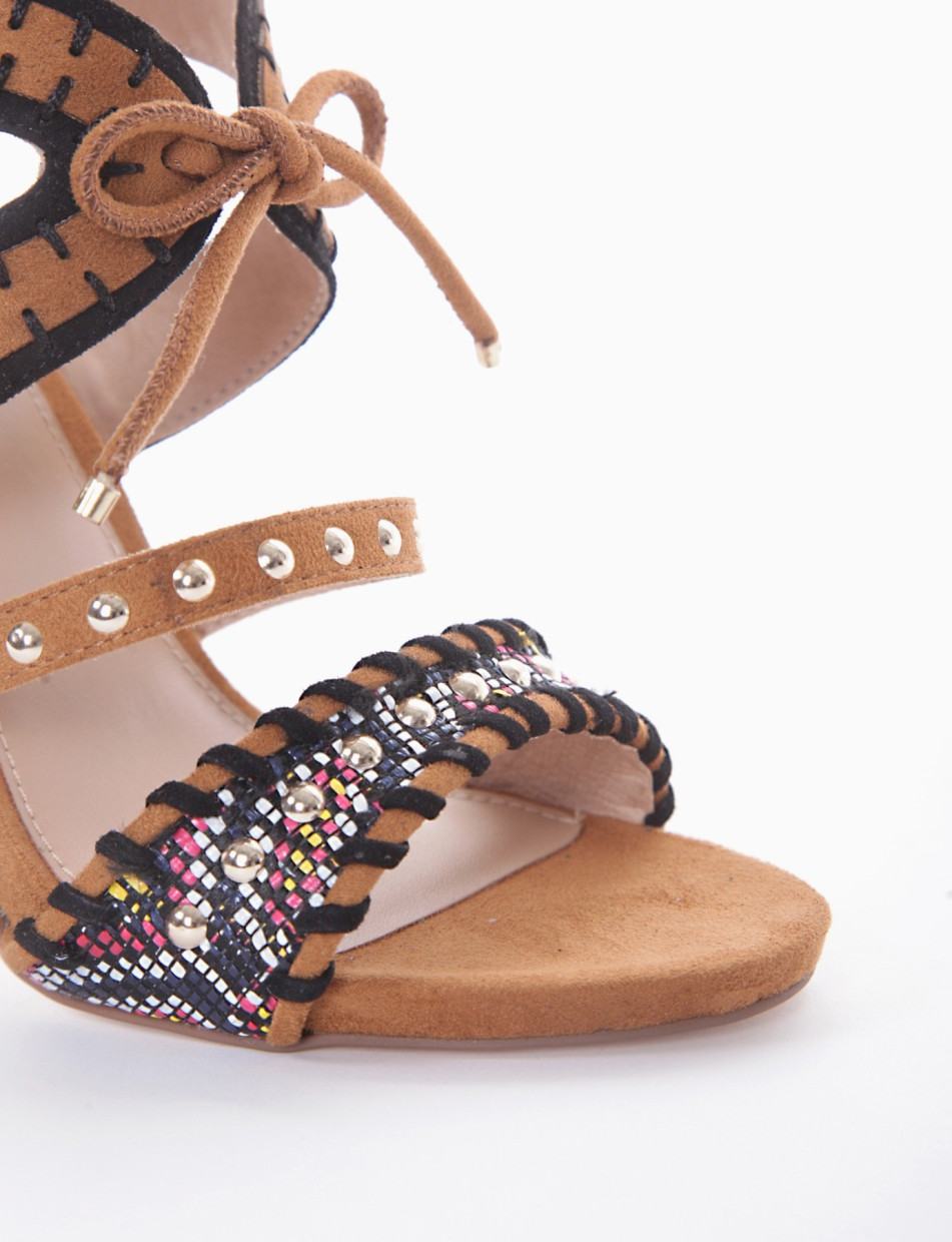 High heel sandals heel 10 cm brown chamois