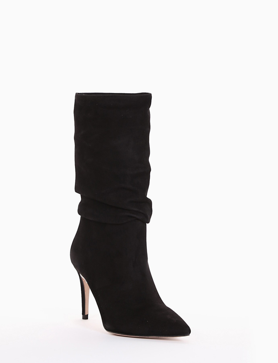 High heel boots heel 9 cm black chamois