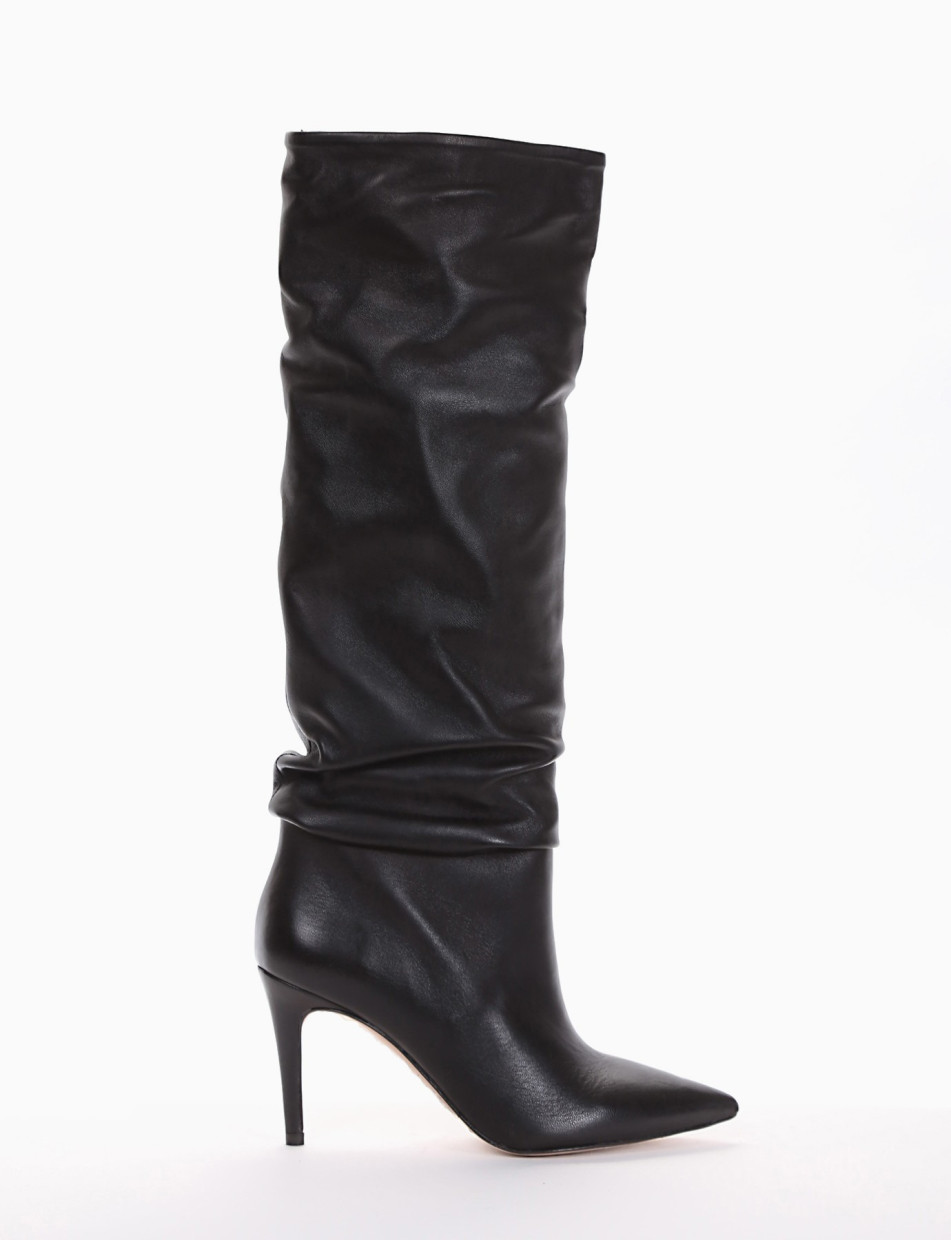 High heel boots heel 8 cm black leather