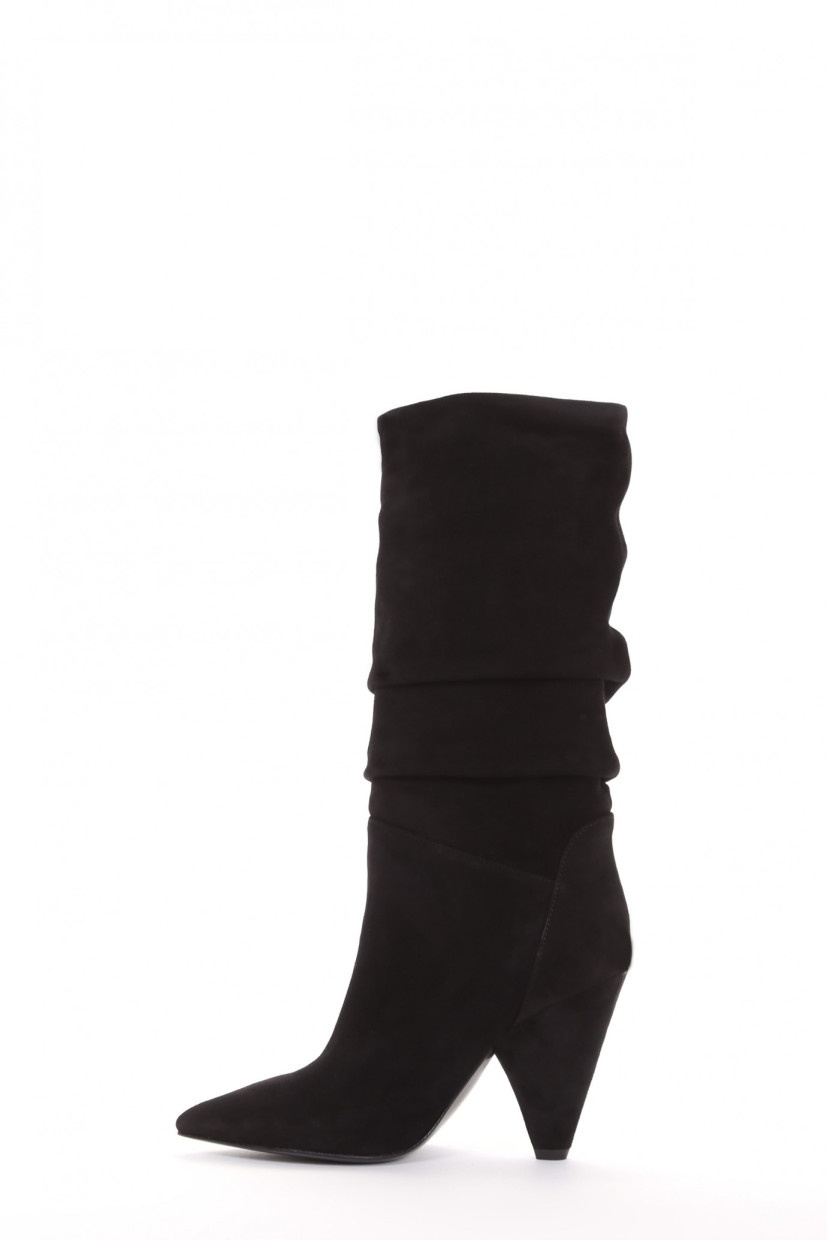 High heel boots heel 8 cm black chamois