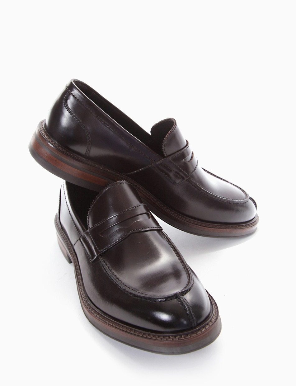 Loafers heel 2 cm dark brown leather